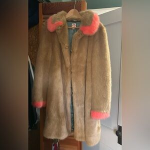 Shrimps Faux Fur coat. Size M. Tan color with orange/pink edges.